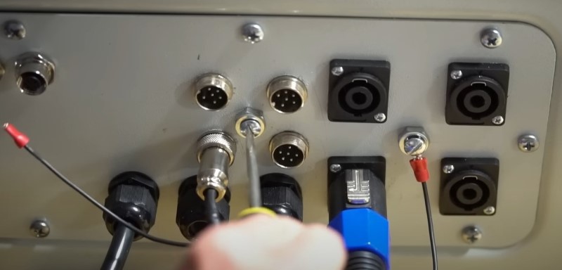The connector panel focusing on the motor connectors of the cnc electornics system cabinet